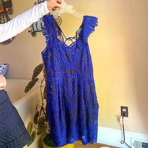 Anthropologie barachi mesh electric blue cobalt dress